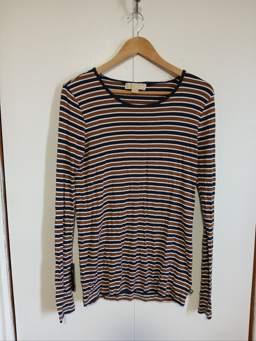 Michael Kors Striped Long Sleeve Top Blue Brown White Size M